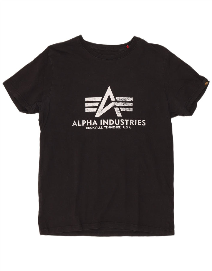 ALPHA INDUSTRIES Dame Grafisk T-Shirt Top UK 10 Lille sort bomuld