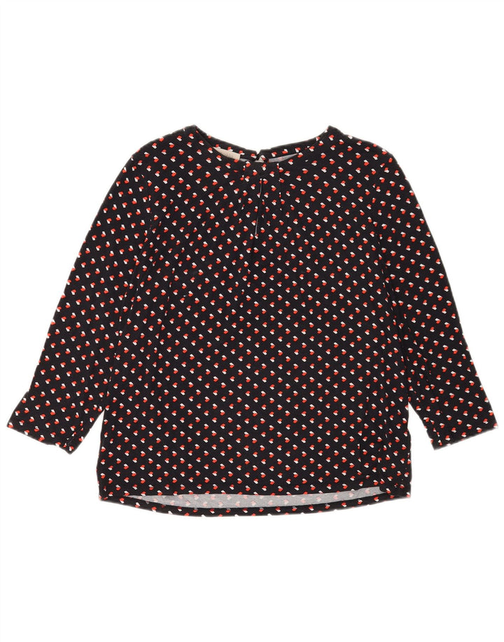 Hobbs Dame 3/4 ærmet bluse Top UK 14 Medium Sort Geometrisk Viscose