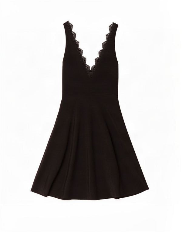 Zara Dame Ærmeløs A-Line Kjole UK 12 Medium Sort Viscose