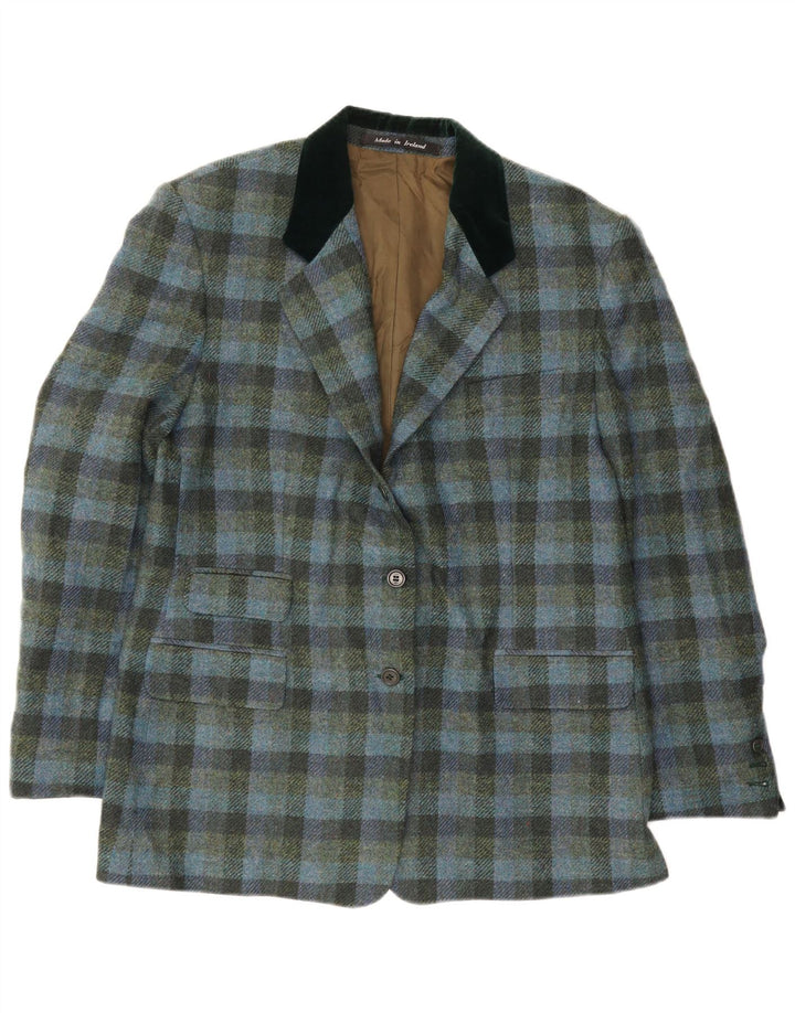 Vintage dame 2-knaps blazerjakke EU 46 XL Blå Gingham Viscose