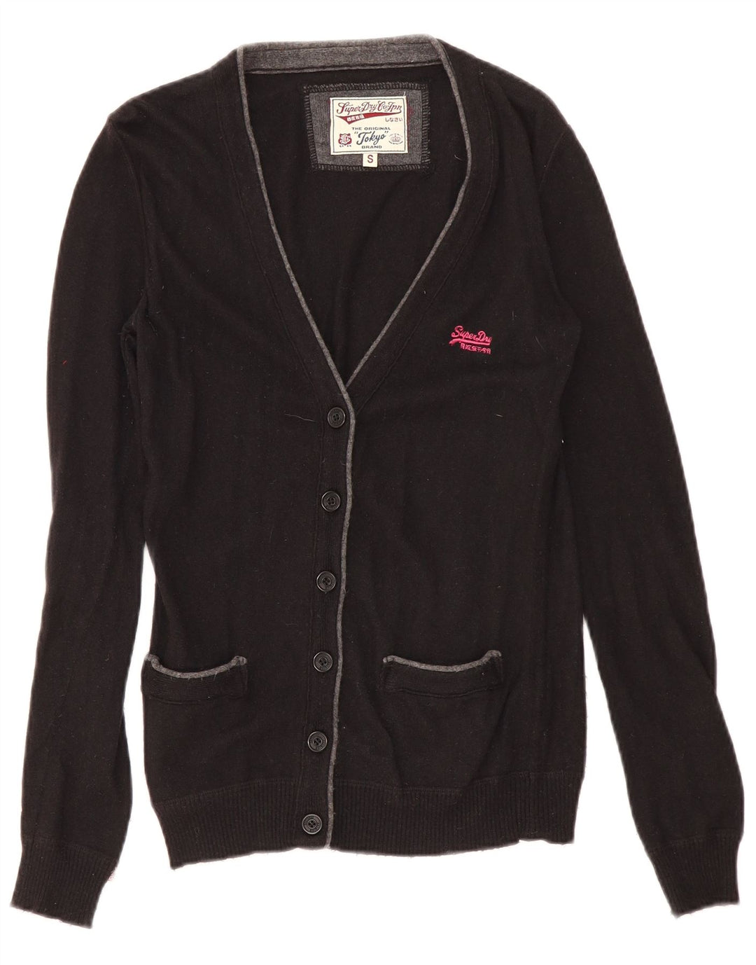 Superdry Dame Cardigan Sweater UK 10 Small Black