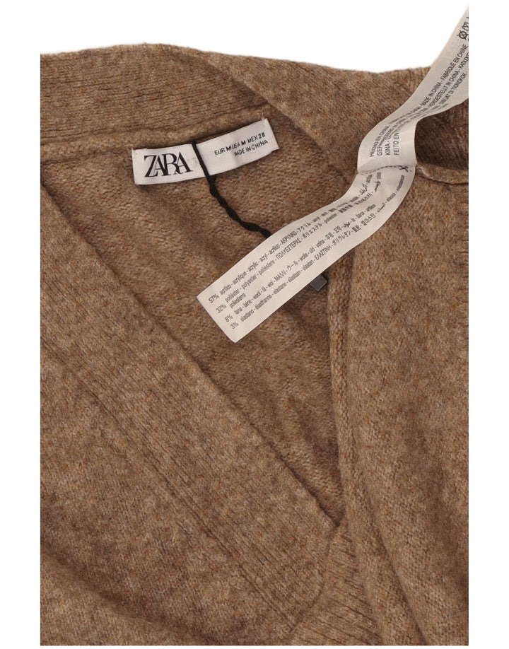 Zara Dame Oversized Cardigan Sweater UK 14 Medium Beige Akryl