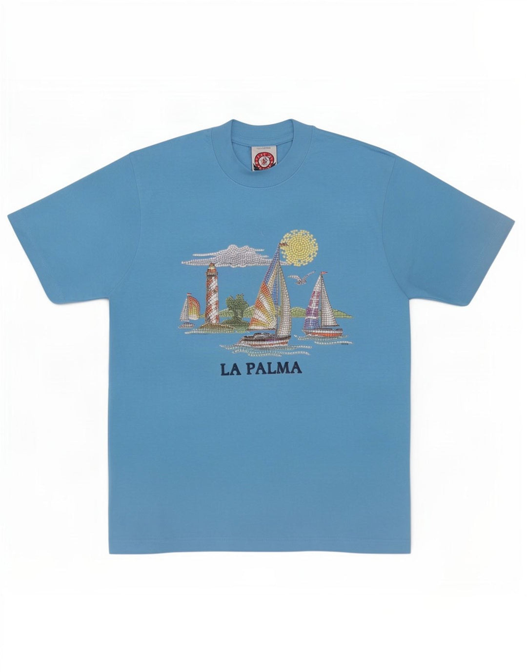 Vintage herre grafisk T-shirt top mellemblå bomuld