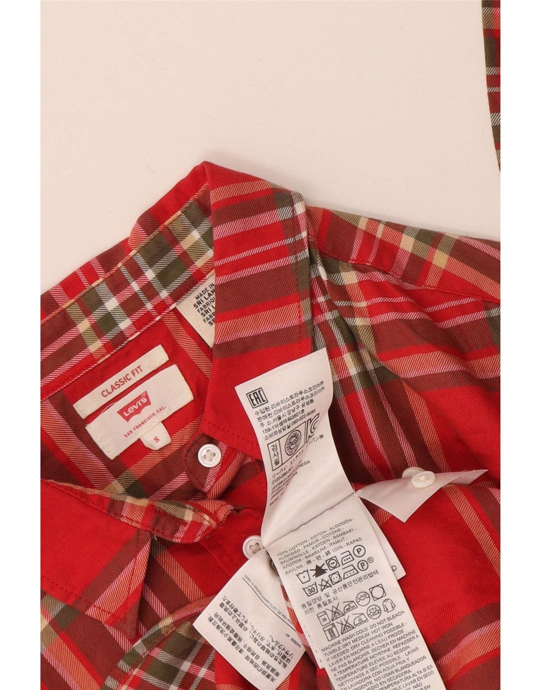Levi's Womens Classic Fit Flannel Shirt UK 10 Lille rød ternet bomuld