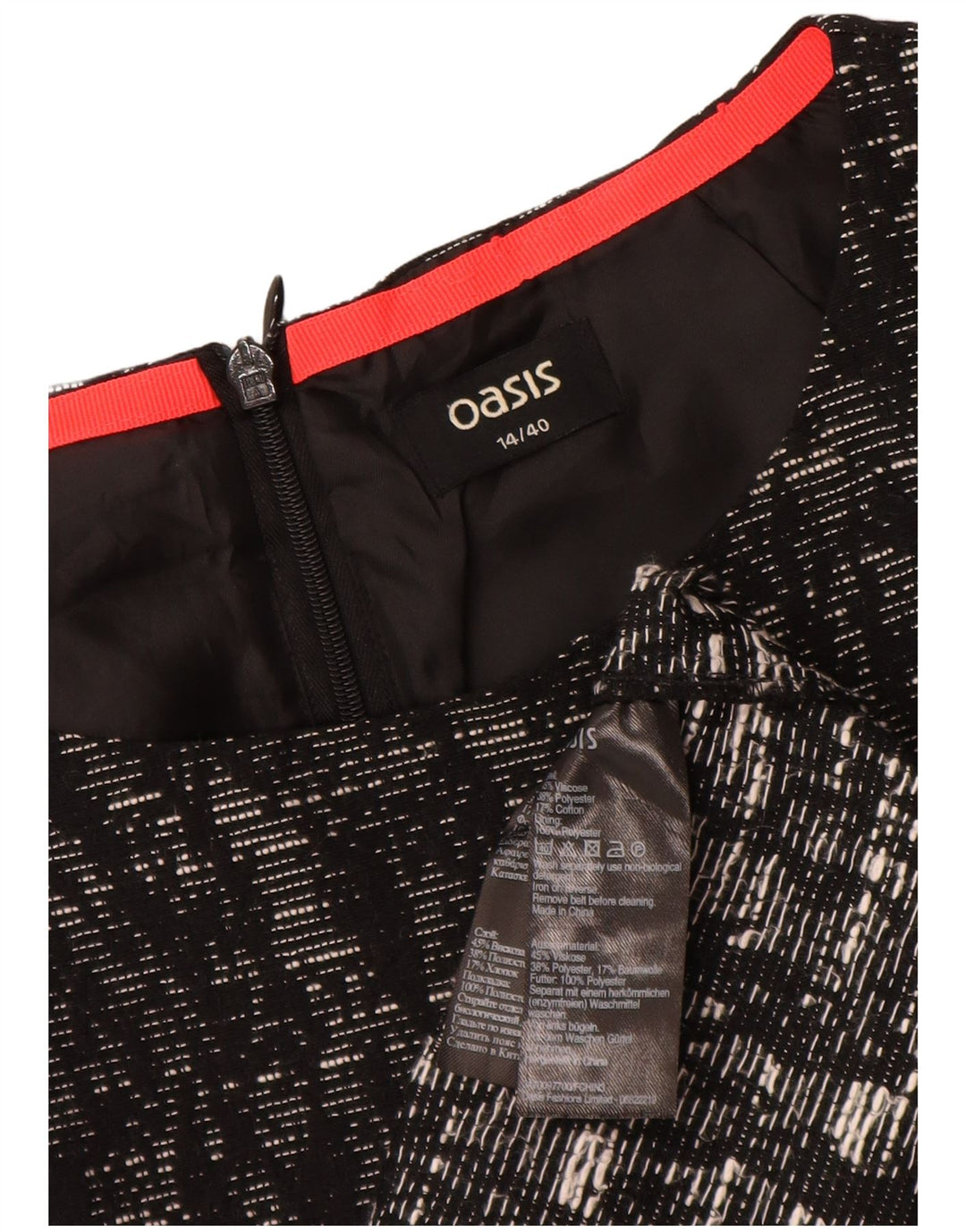 Oasis Dame A-Line Kjole UK 14 Medium Sort Flecked Viscose