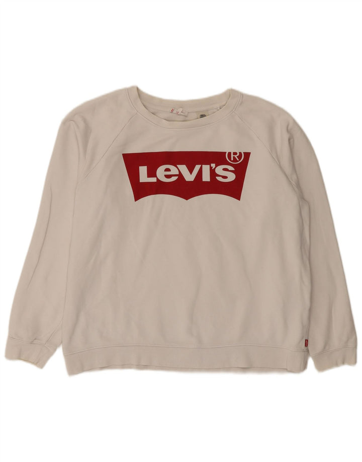Levi's Dame Grafisk Oversized Sweatshirt Jumper UK 16 Stor hvid bomuld