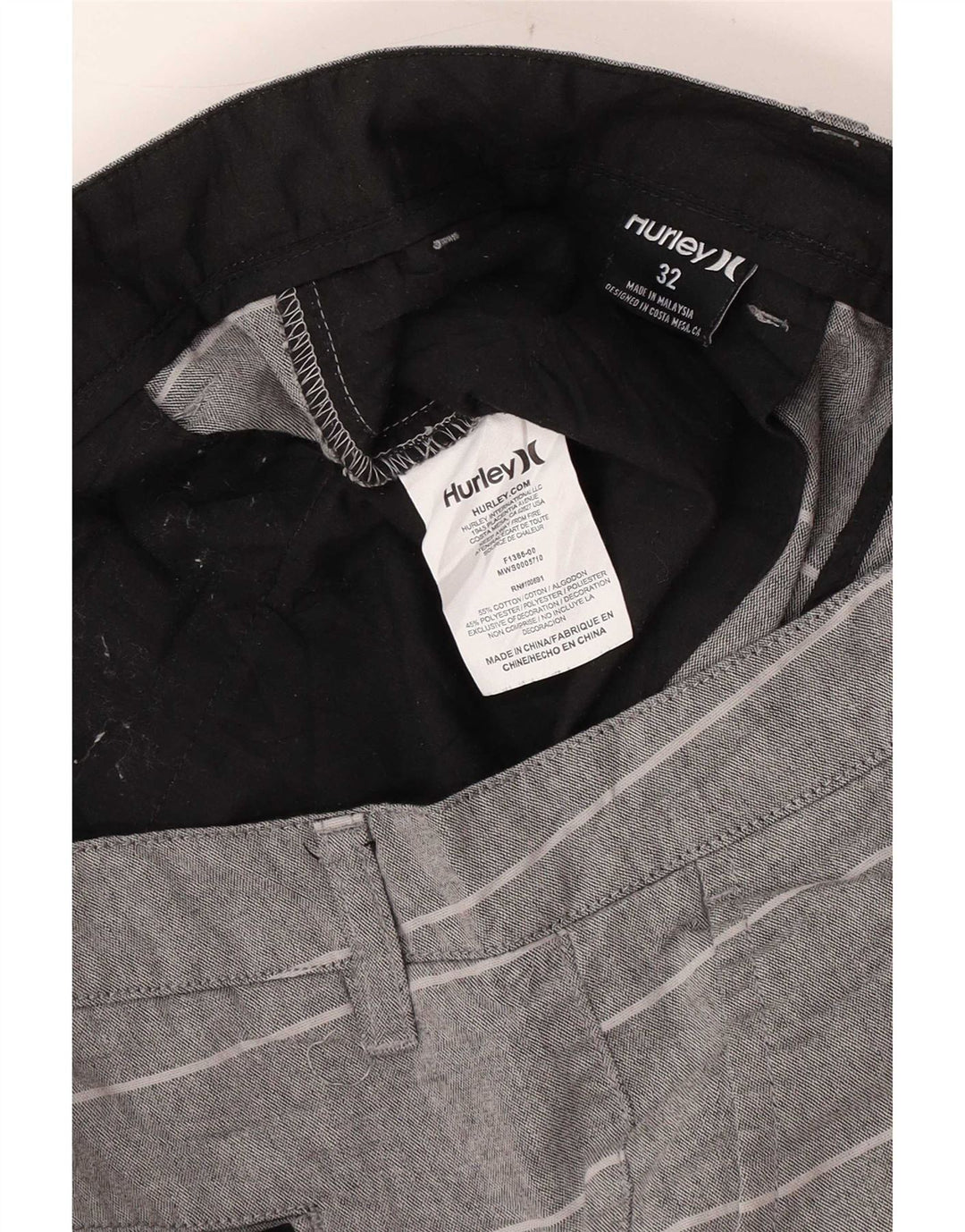 Hurley Herre Chino Shorts W32 Mellem grå stribet bomuld