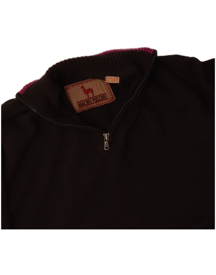 MACHU PICCHU Mens Zip Neck Jumper Sweater Medium Brown Cotton