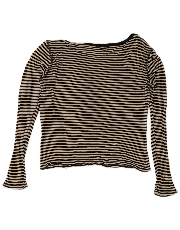 Zara Womens Crop Top Langærmet UK 12 Medium Navy Blue Stribet Nautical