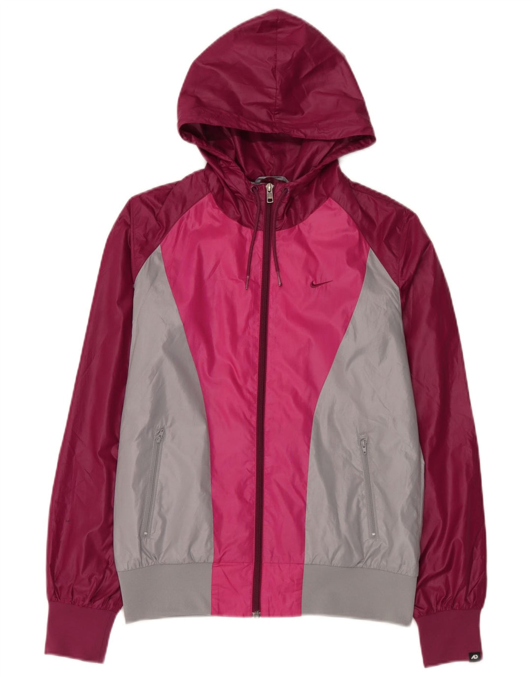 Nike Regnjakke med hætte til kvinder UK 14 Medium Pink Colourblock Polyester