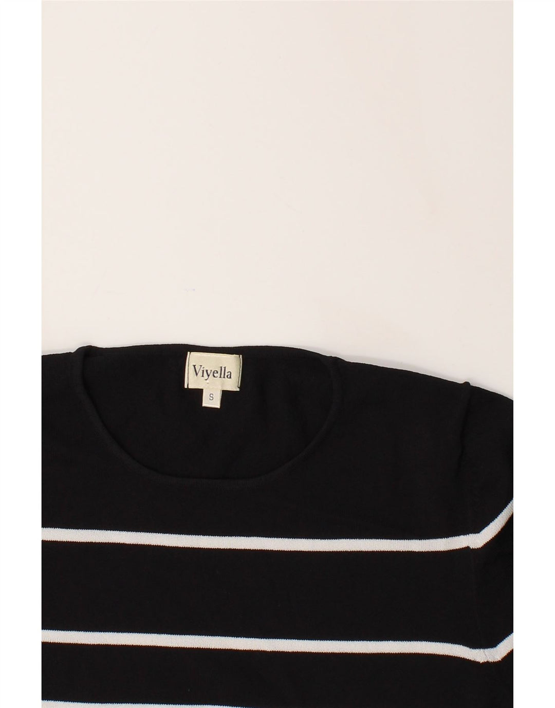 VIYELLA Womens T-Shirt Top UK 10 Small Navy Blue Striped Vintage Viyella and Second-Hand Viyella from Messina Hembry 