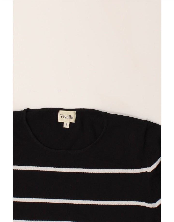 VIYELLA Womens T-Shirt Top UK 10 Small Navy Blue Striped Vintage Viyella and Second-Hand Viyella from Messina Hembry 