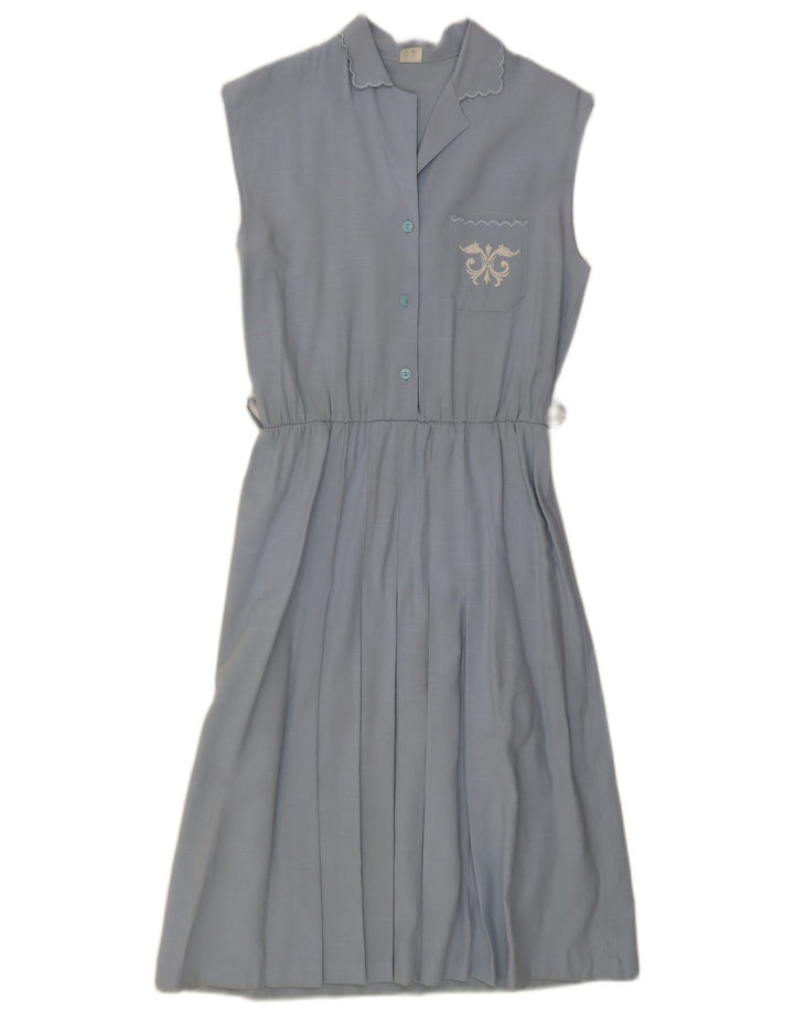 Vintage Dame Ærmeløs A-Line Kjole IT 44 Medium Blue Viscose