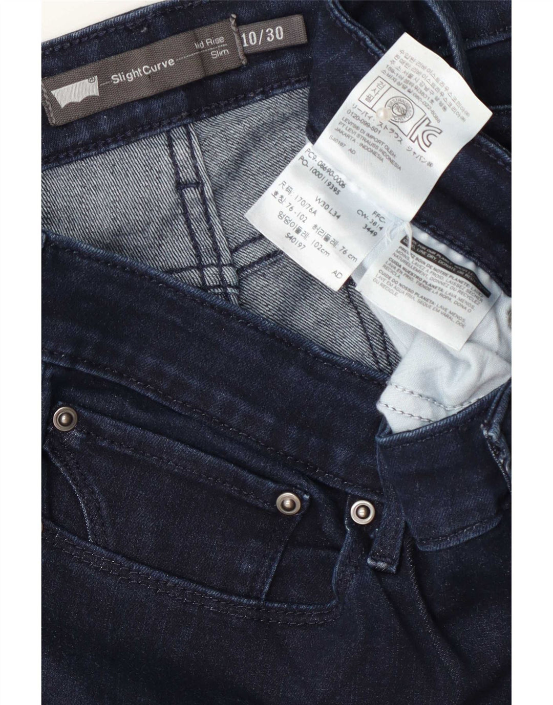 Levi's Womens Slight Curve Mid Rise Slim Jeans W30 L34 Navy Blue