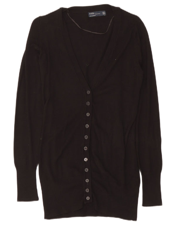 Zara Womens Longline Cardigan Sweater UK 14 Medium Black Viscose