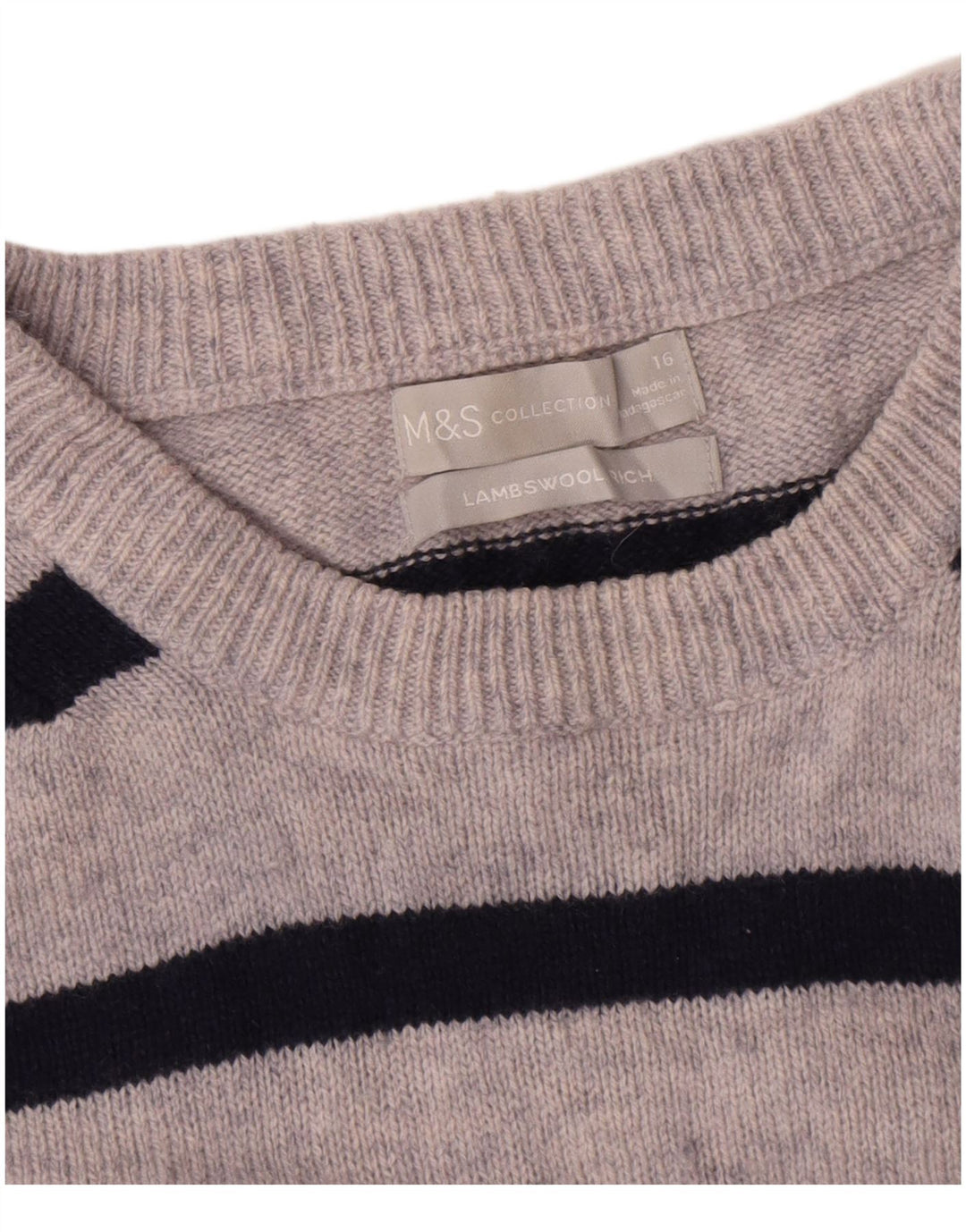 Marks & Spencer Dame sweater med rund hals DK 16 Stor grå stribet