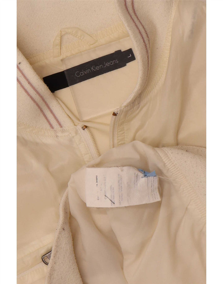 Calvin Klein Jeans Dame Bomber Jacket UK 16 Large Off White Polyamid