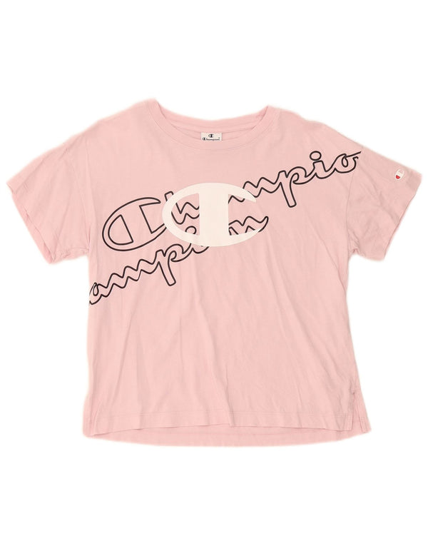 Champion Dame Grafisk T-Shirt Top UK 14 Stor Pink Bomuld