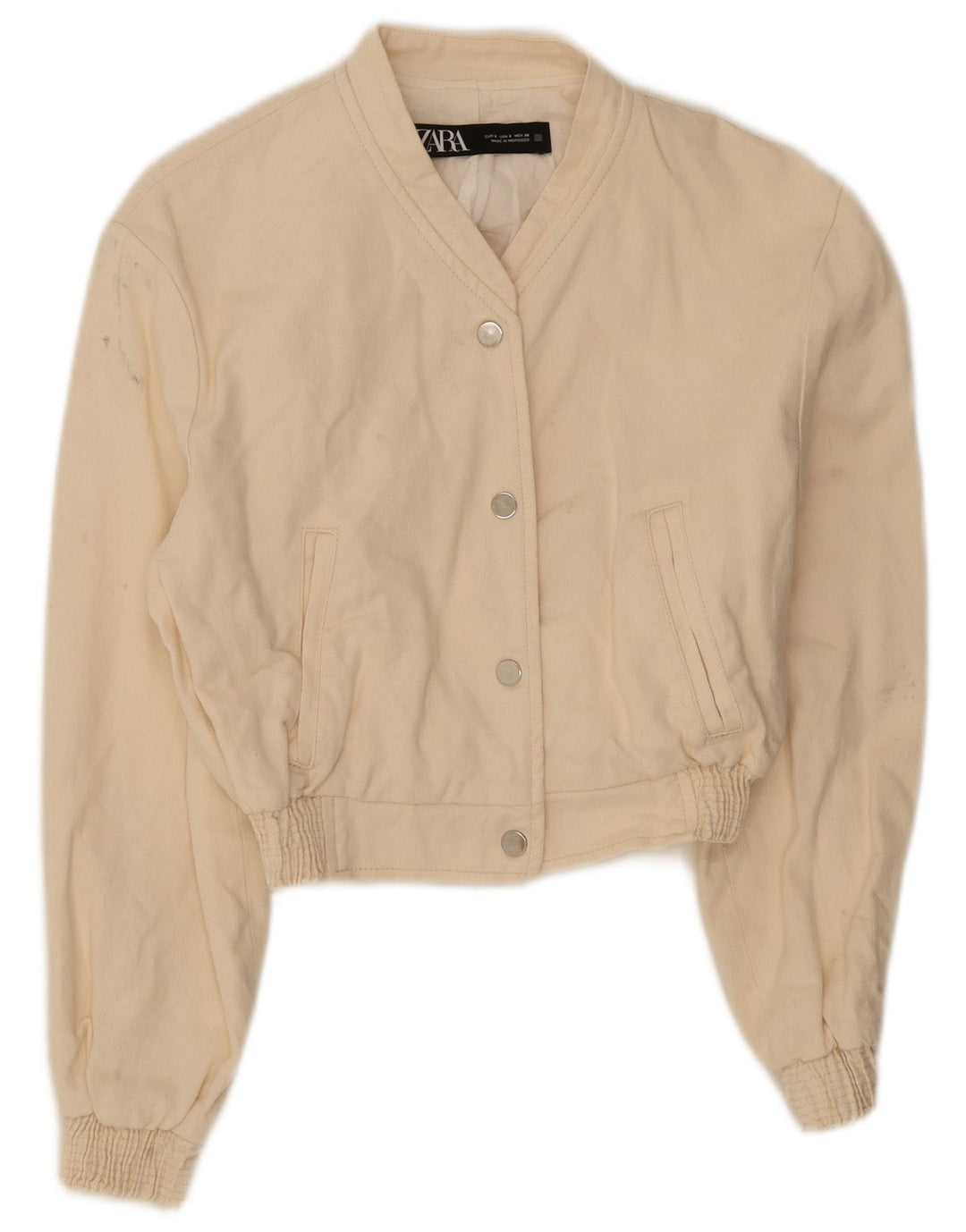 Zara Womens Crop Bomber Jacket UK 10 Small Off White