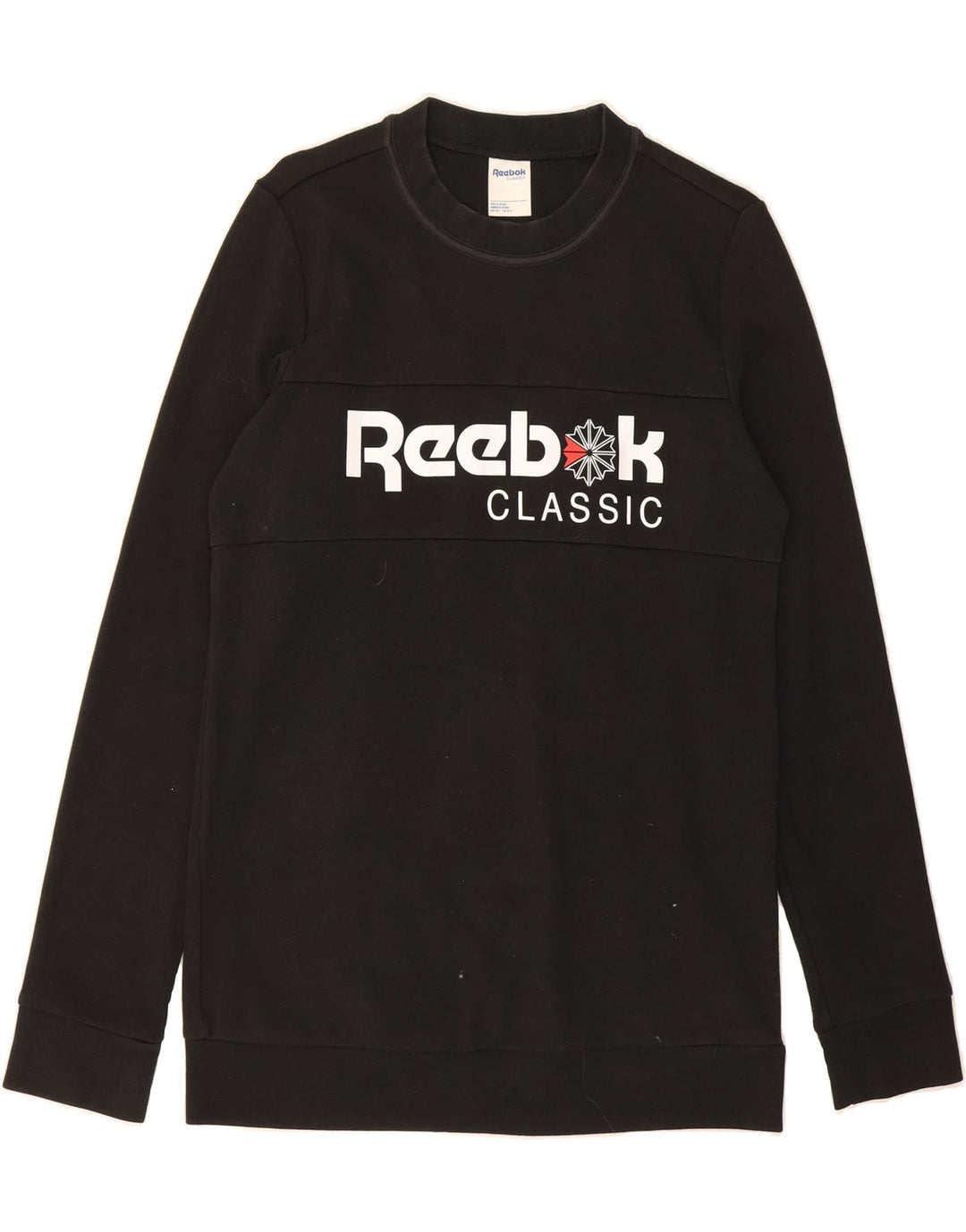 REEBOK Mens Graphic Sweatshirt Jumper Medium Black Cotton Vintage Reebok and Second-Hand Reebok from Messina Hembry 