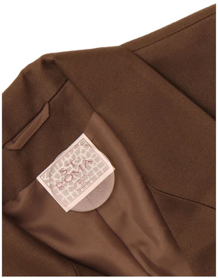 VINTAGE Womens Double Breasted Blazer Jacket UK 12 Medium  Brown Polyester