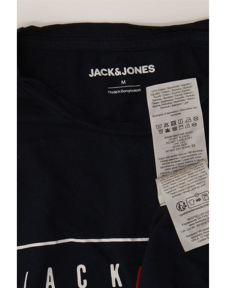 JACK & JONES Mens Graphic T-Shirt Top Medium Navy Blue Cotton