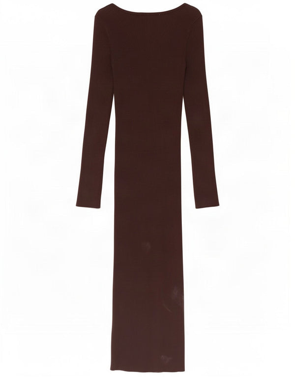 Zara Dame Langærmet Bodycon Kjole UK 8 Small Brown Viscose