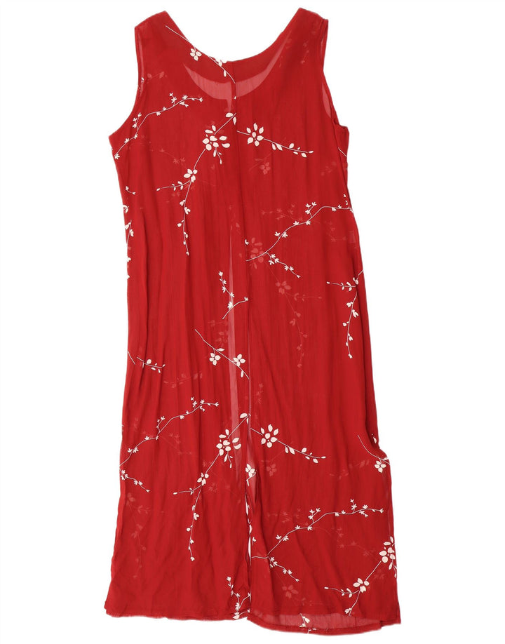 VINTAGE ærmeløs maxikjole til kvinder UK 14 Large Red Floral Viscose