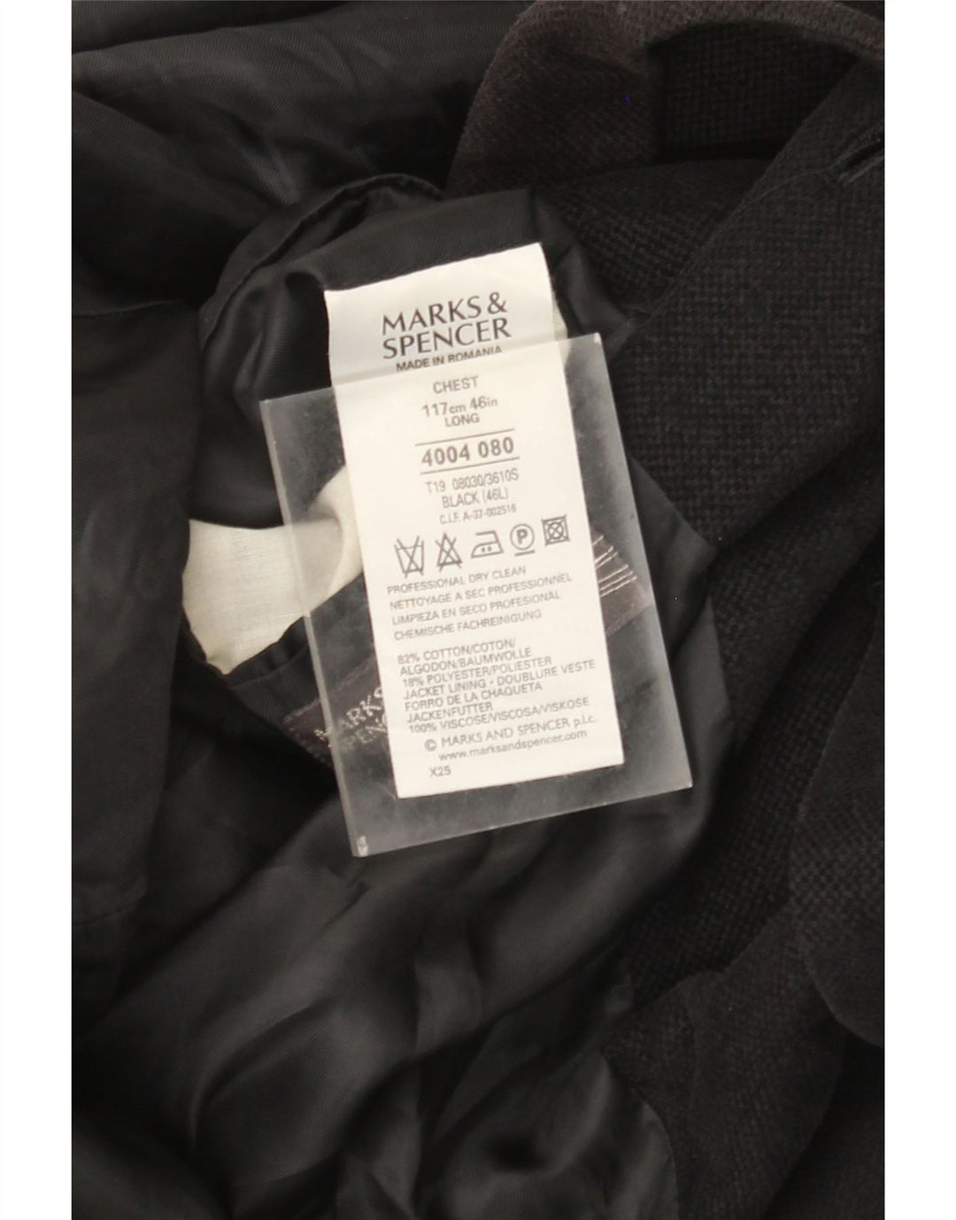 Marks & Spencer Herre 3-knaps blazerjakke UK 46 XL Sort bomuld