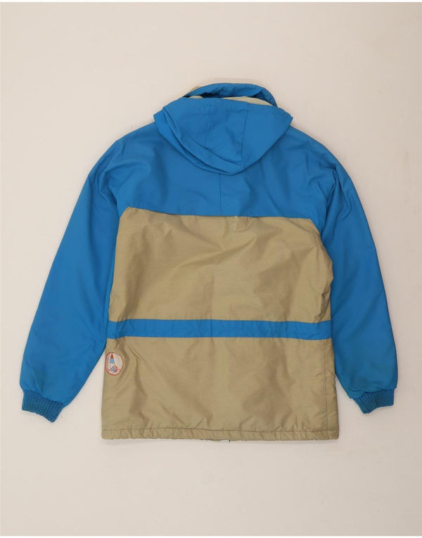 Vintage herre hætte polstret jakke UK 38 Medium Blue Colourblock Polyester