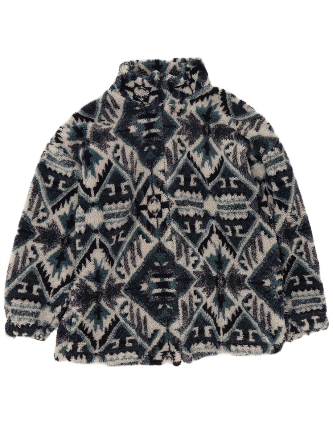 Vintage herre fleecejakke UK 36 Small Navy Blue Geometric Aztec