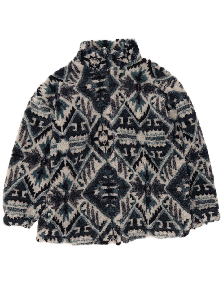 Vintage herre fleecejakke UK 36 Small Navy Blue Geometric Aztec