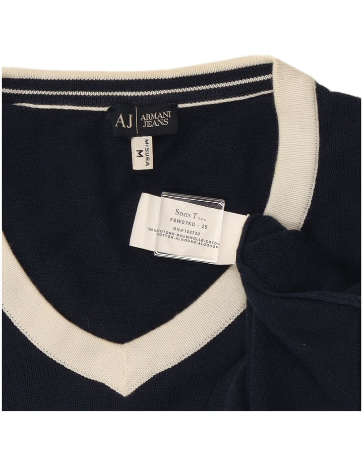 Armani Herre V-hals sweater Medium Marineblå Colourblock Bomuld