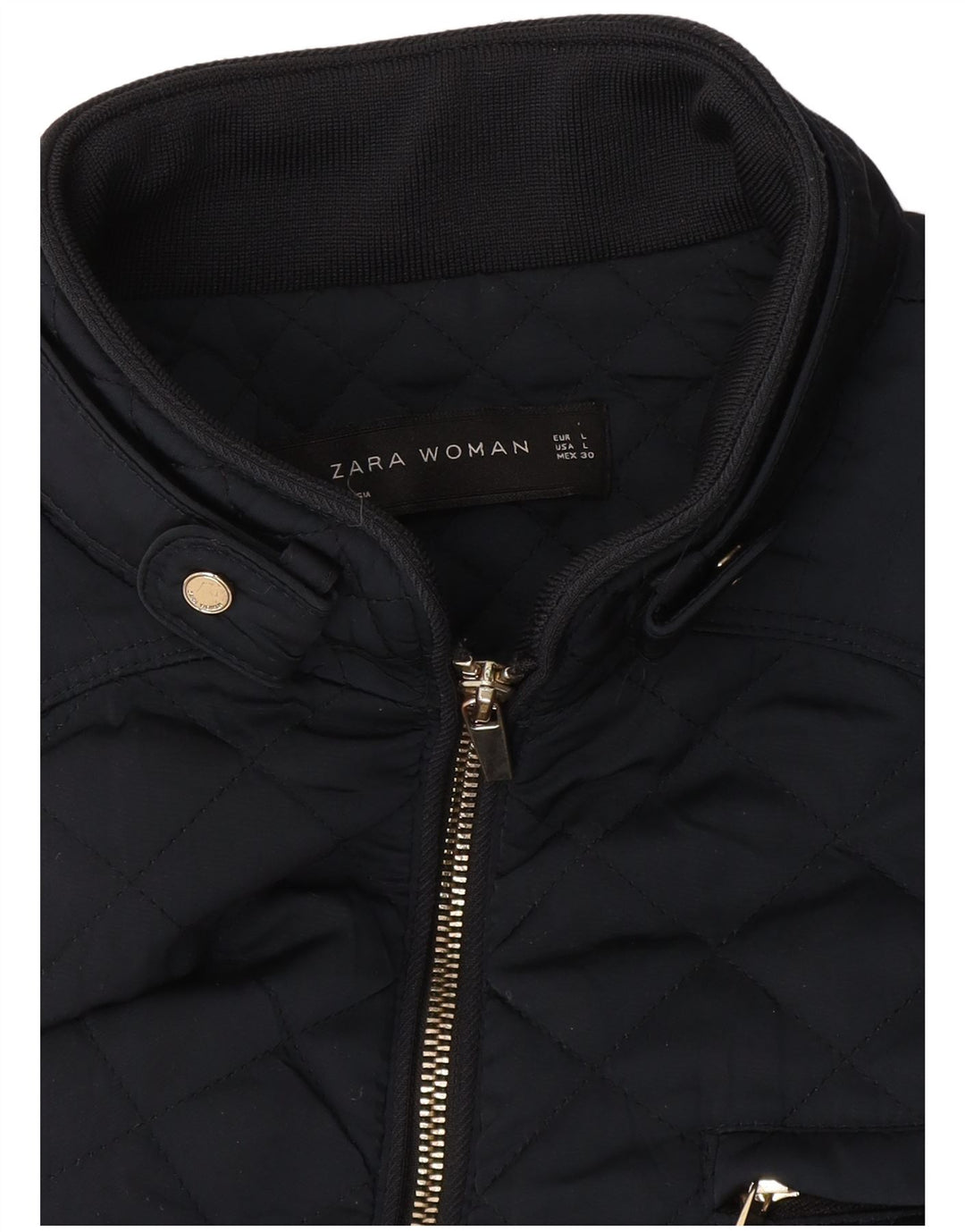 Zara Quiltet jakke til kvinder UK 14 Large Navy Blue
