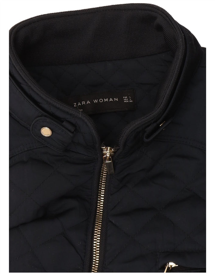 Zara Quiltet jakke til kvinder UK 14 Large Navy Blue