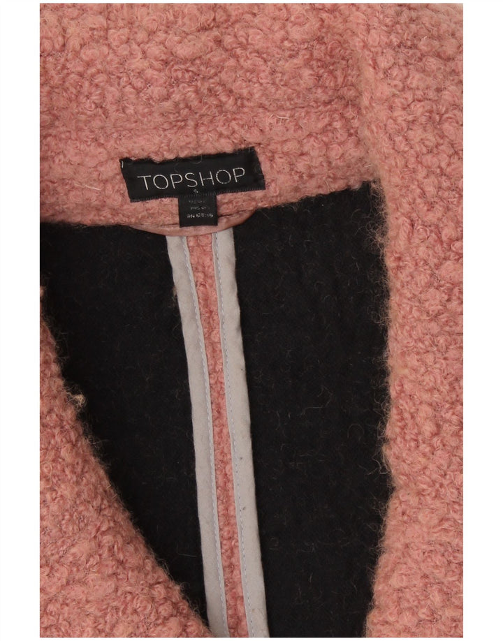 Topshop Dame Oversized Dobbeltradet Frakke UK 10 Lille Pink Uld