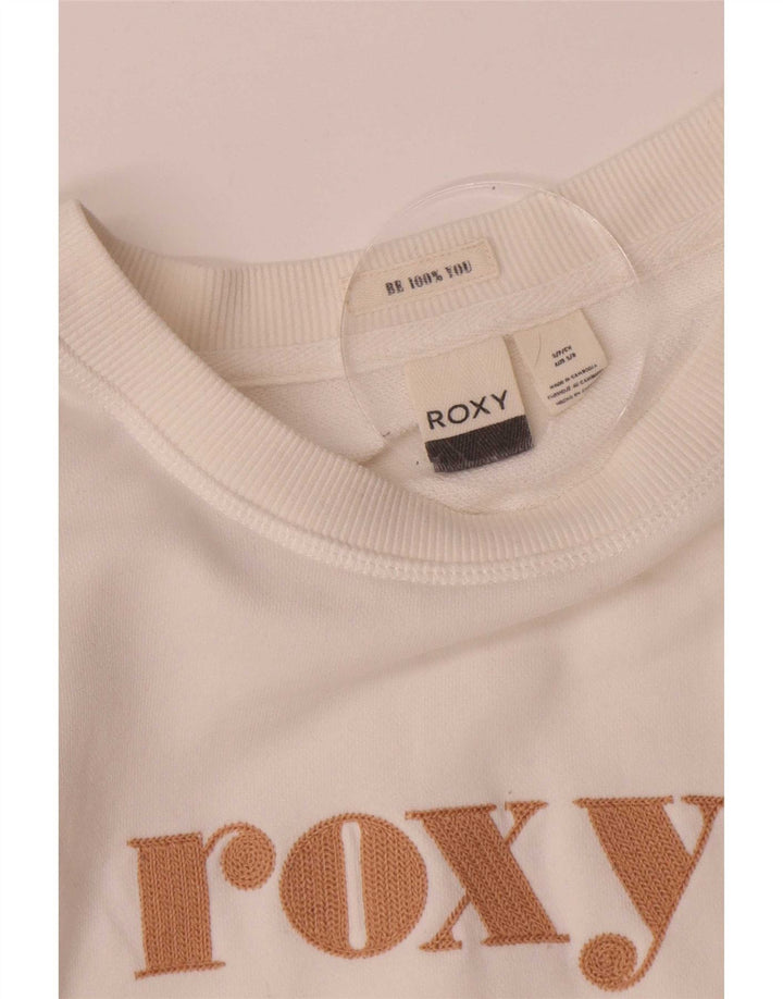 Roxy Womens Oversized Crop Graphic Sweatshirt Jumper UK 10 Small White