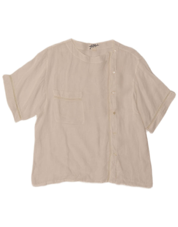 VINTAGE Kortærmet skjortebluse til kvinder IT 48 XL Hvid