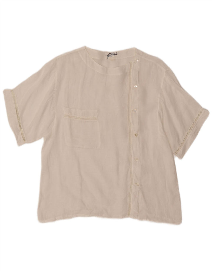 VINTAGE Kortærmet skjortebluse til kvinder IT 48 XL Hvid