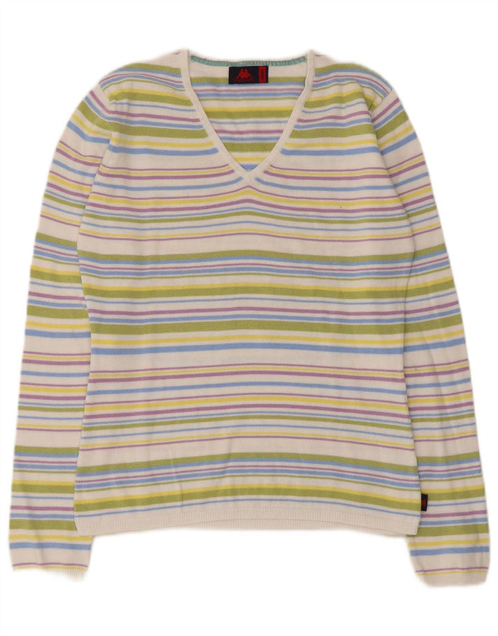 Kappa Dame V-hals sweater UK 12 Medium Flerfarvet Stribet