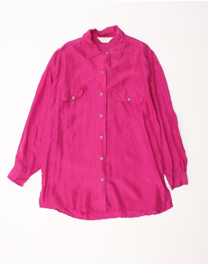 Vintage Dame Oversized Shirt Bluse UK 10 Small Pink Silk