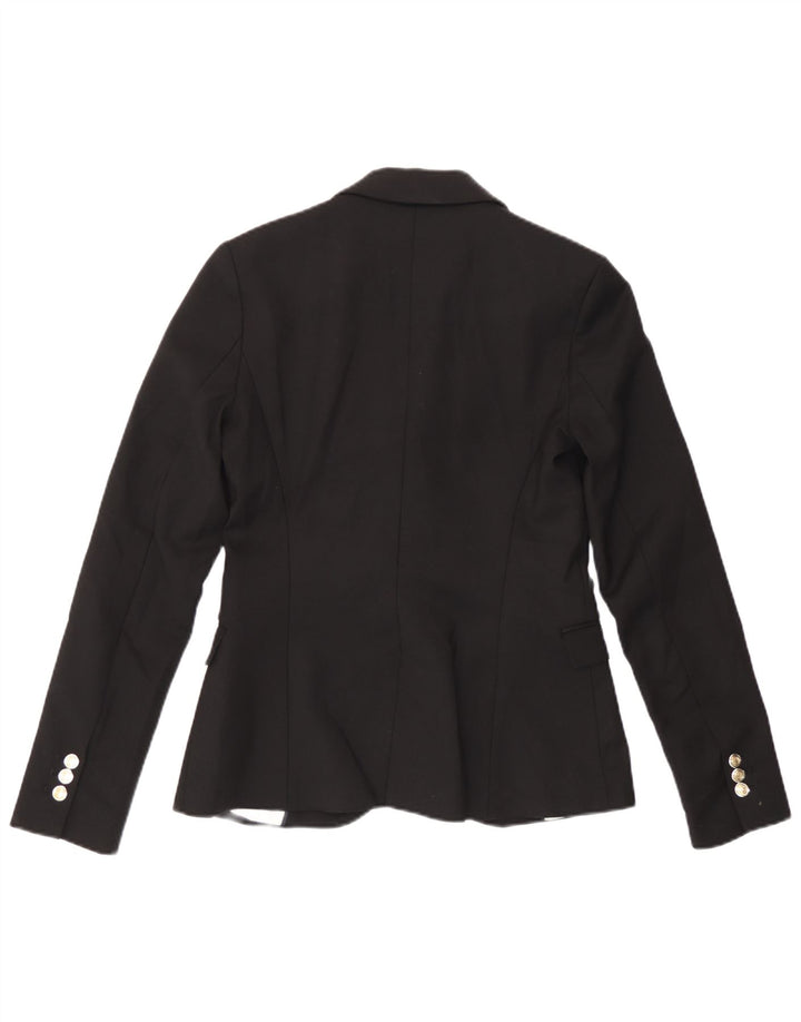 Zara Dame 1 Knap Blazer Jakke UK 6 XS Sort Bomuld