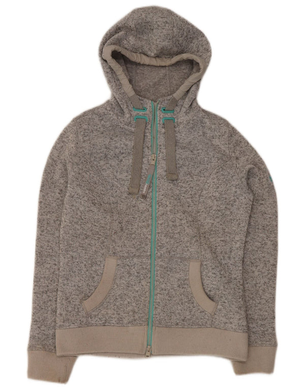 Superdry hættetrøje til kvinder med grafisk lynlås UK 16 Stor grå flækket