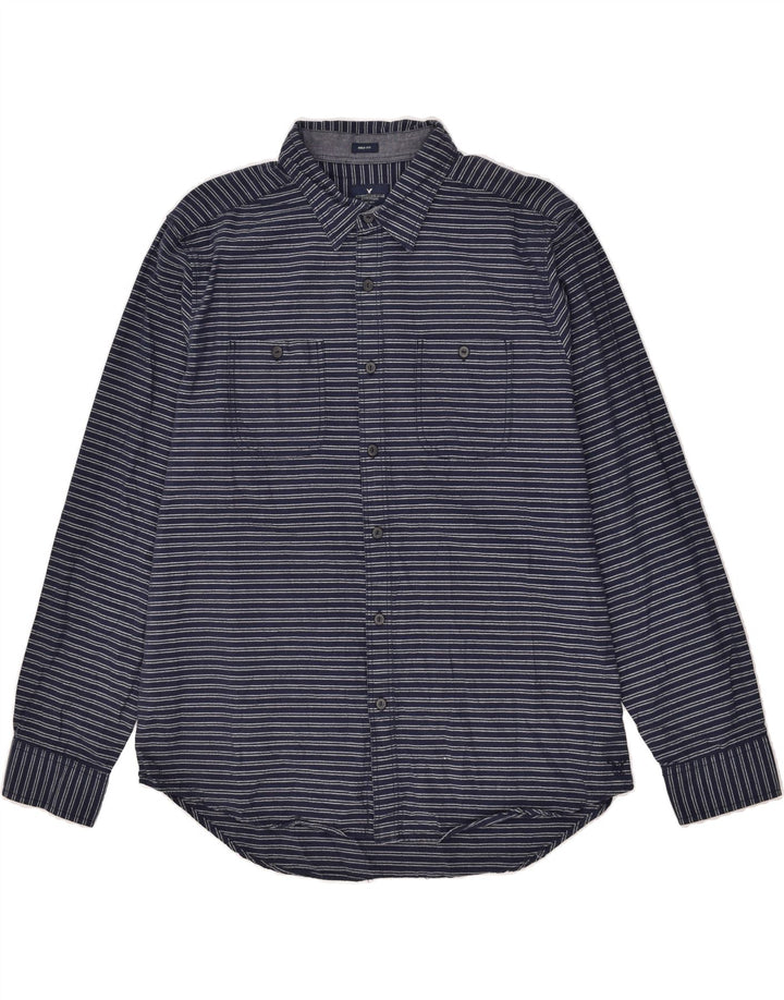 AMERICAN EAGLE Mens Tall Shirt XL Navy Blue Striped Cotton | Vintage American Eagle | Thrift | Second-Hand American Eagle | Used Clothing | Messina Hembry 