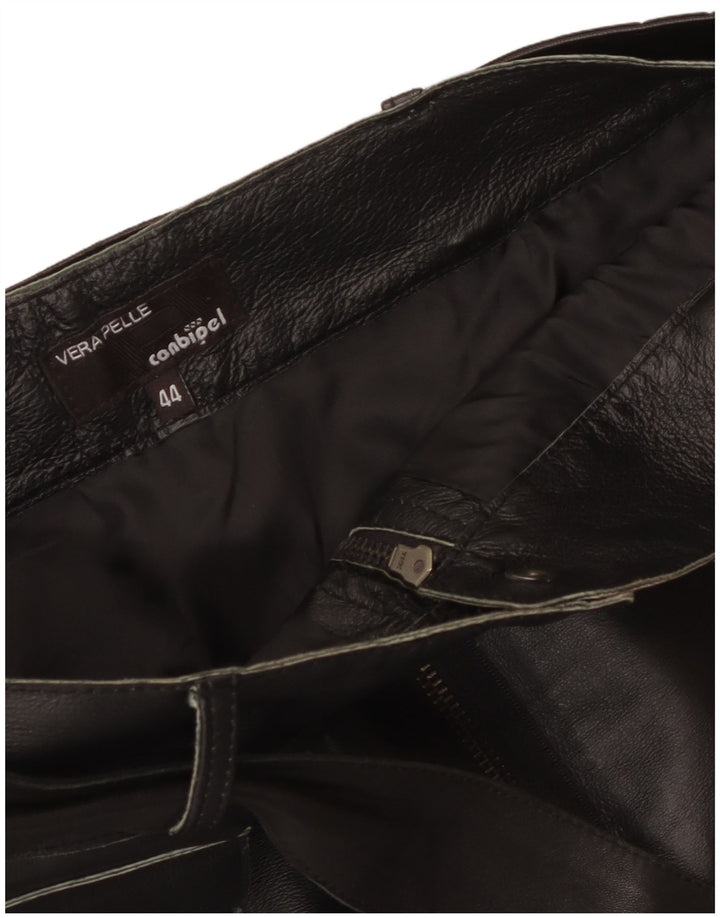 Conbipel Dame Mini Læder Nederdel IT 44 Medium W34 Sort Læder