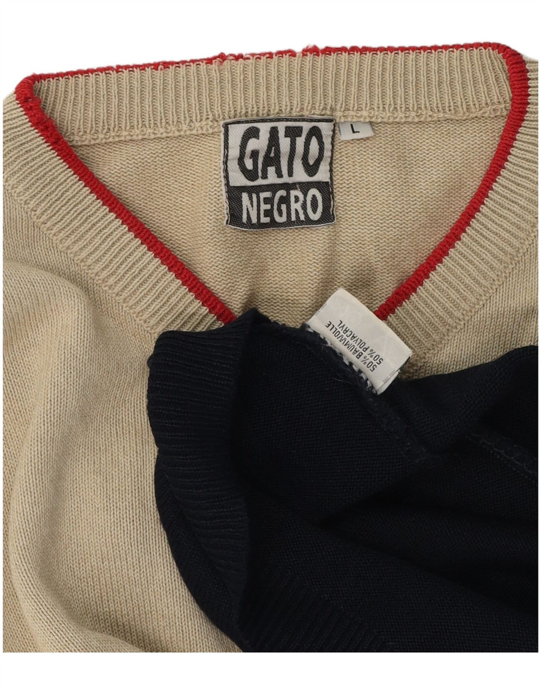 Vintage sweater til mænd Stor Beige Colourblock Polyacryl