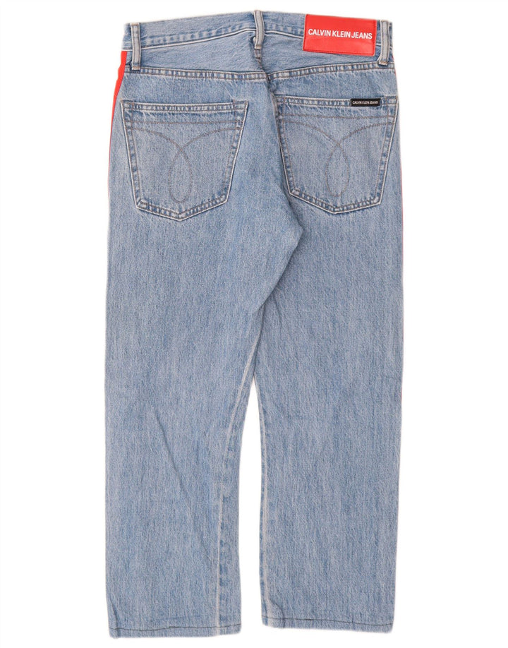 CALVIN KLEIN grafiske lige jeans til kvinder W29 L25 blå farveblok bomuld