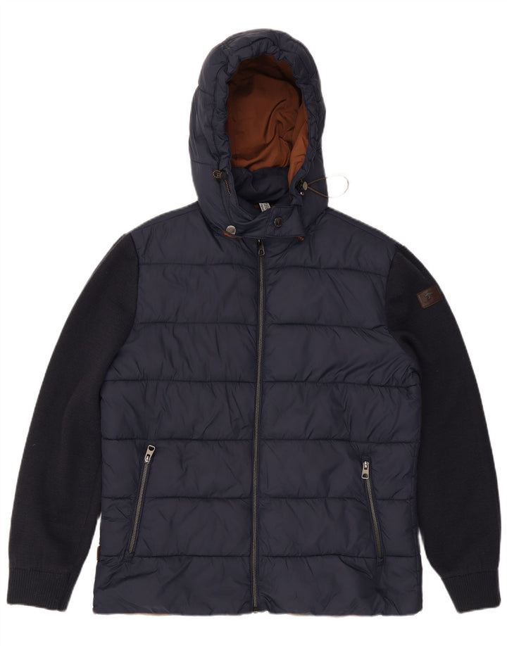Fynch Hatton Herre hættepolstret jakke UK 38 Medium Navy Blue Colourblock