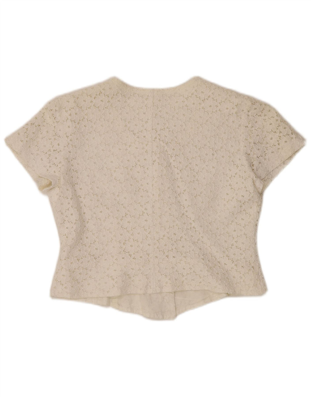 VINTAGE Womens Crop kortærmet skjortebluse IT 46 Large Off White Floral