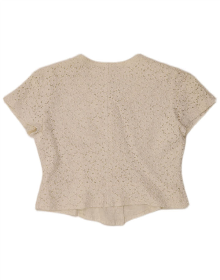 VINTAGE Womens Crop kortærmet skjortebluse IT 46 Large Off White Floral
